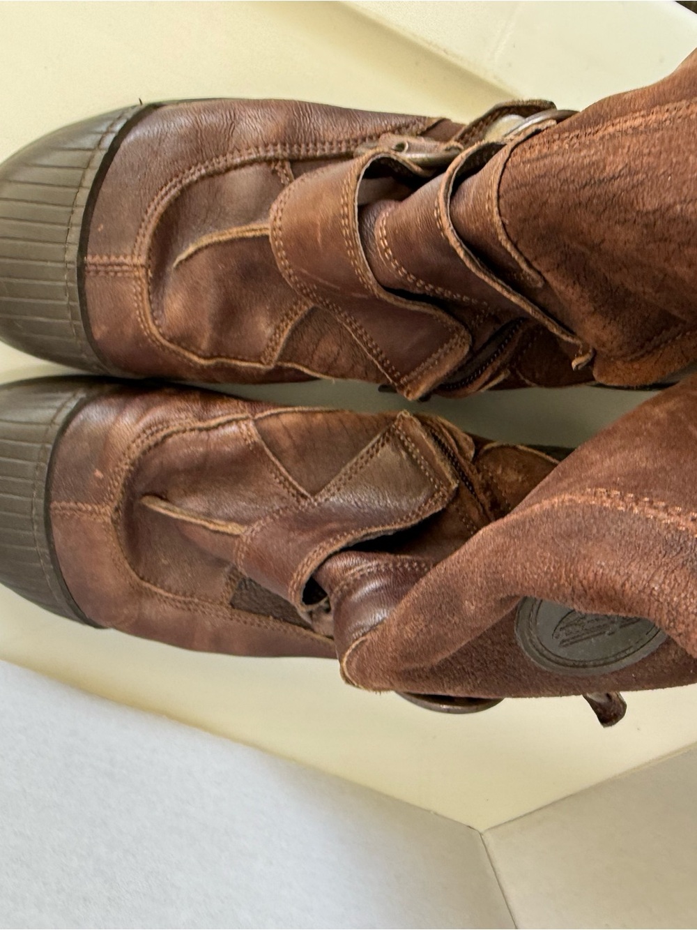 Leather Pataugas Brand Brown and Black Leather Knee-High Zip Up Flat Boots - Picture 6 of 10